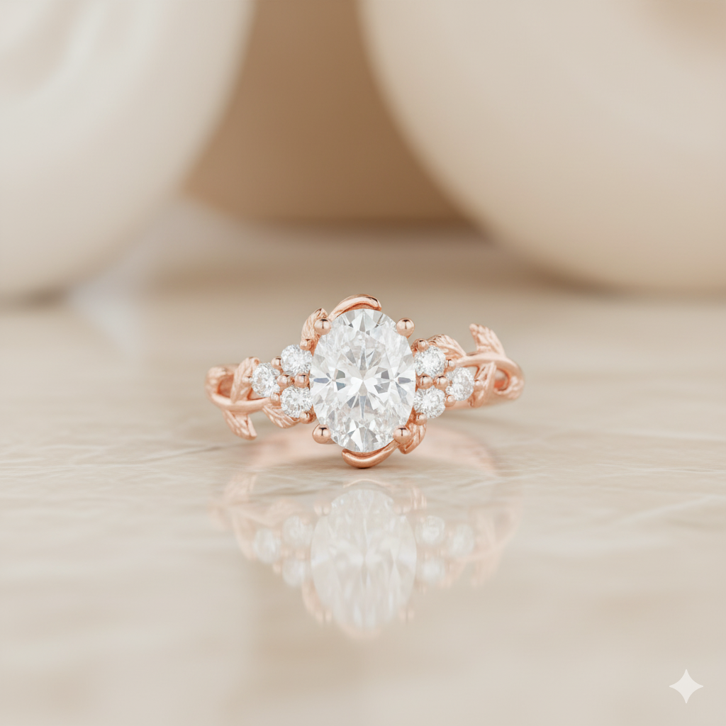 1.450ct Unique Oval Cut Moissanite Engagement Ring