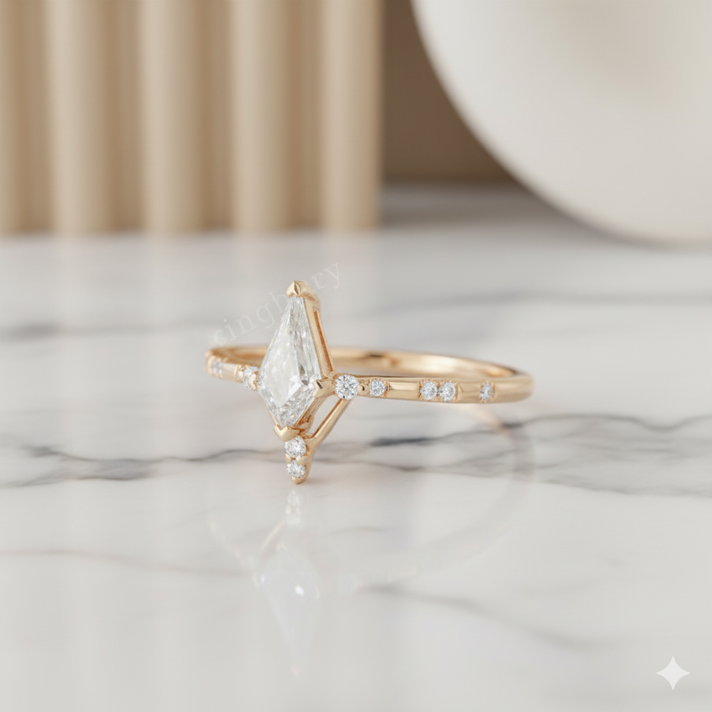0.725 CT Kite Cut Moissanite Engagement Ring
