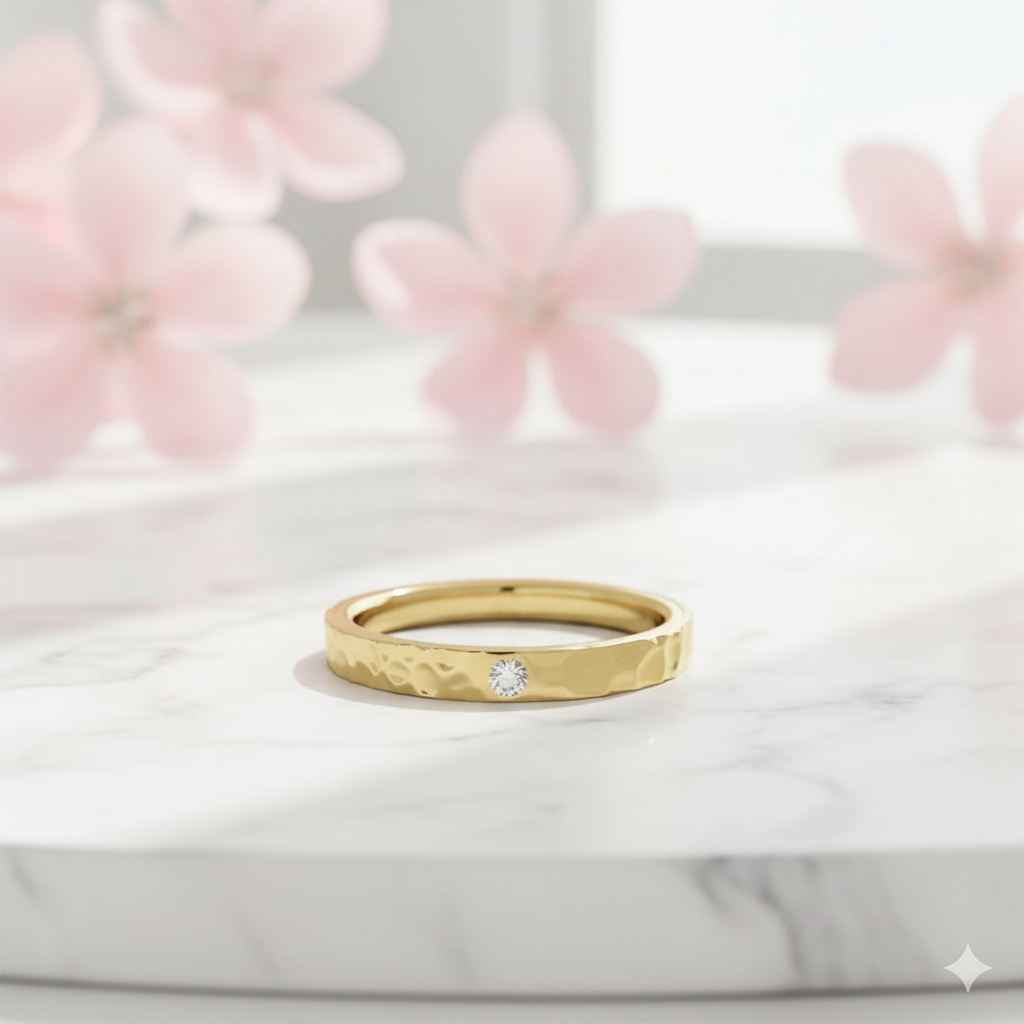 Wedding Band Women • Moissanite Ring • Minimalist Textured Gold Band