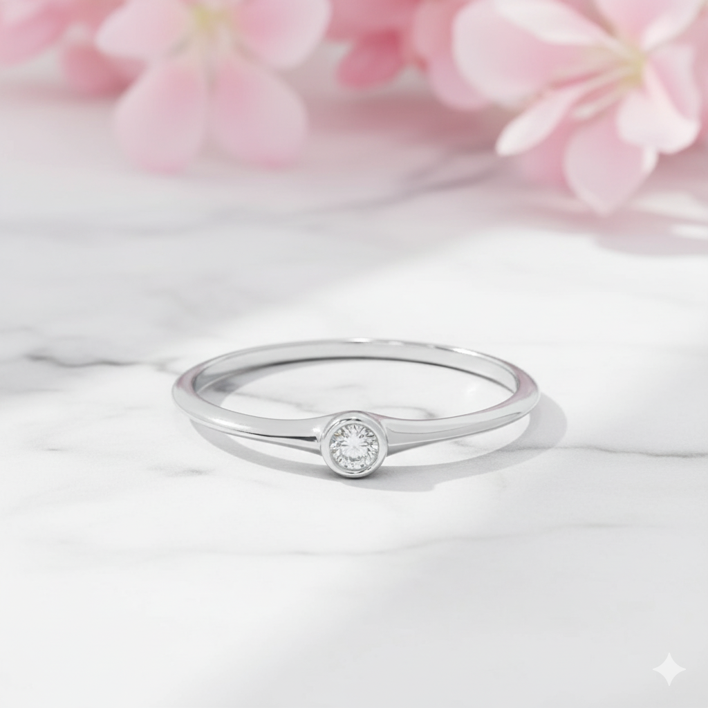 14K Gold Bezel Solitaire Ring • Dainty Moissanite Engagement Ring