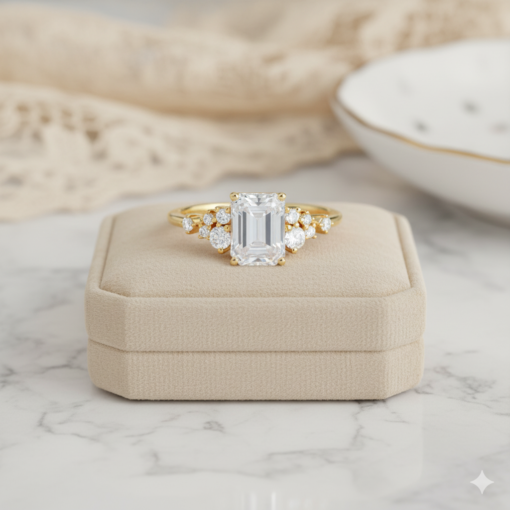 1.950CT Emerald Cut Moissanite Engagement Ring