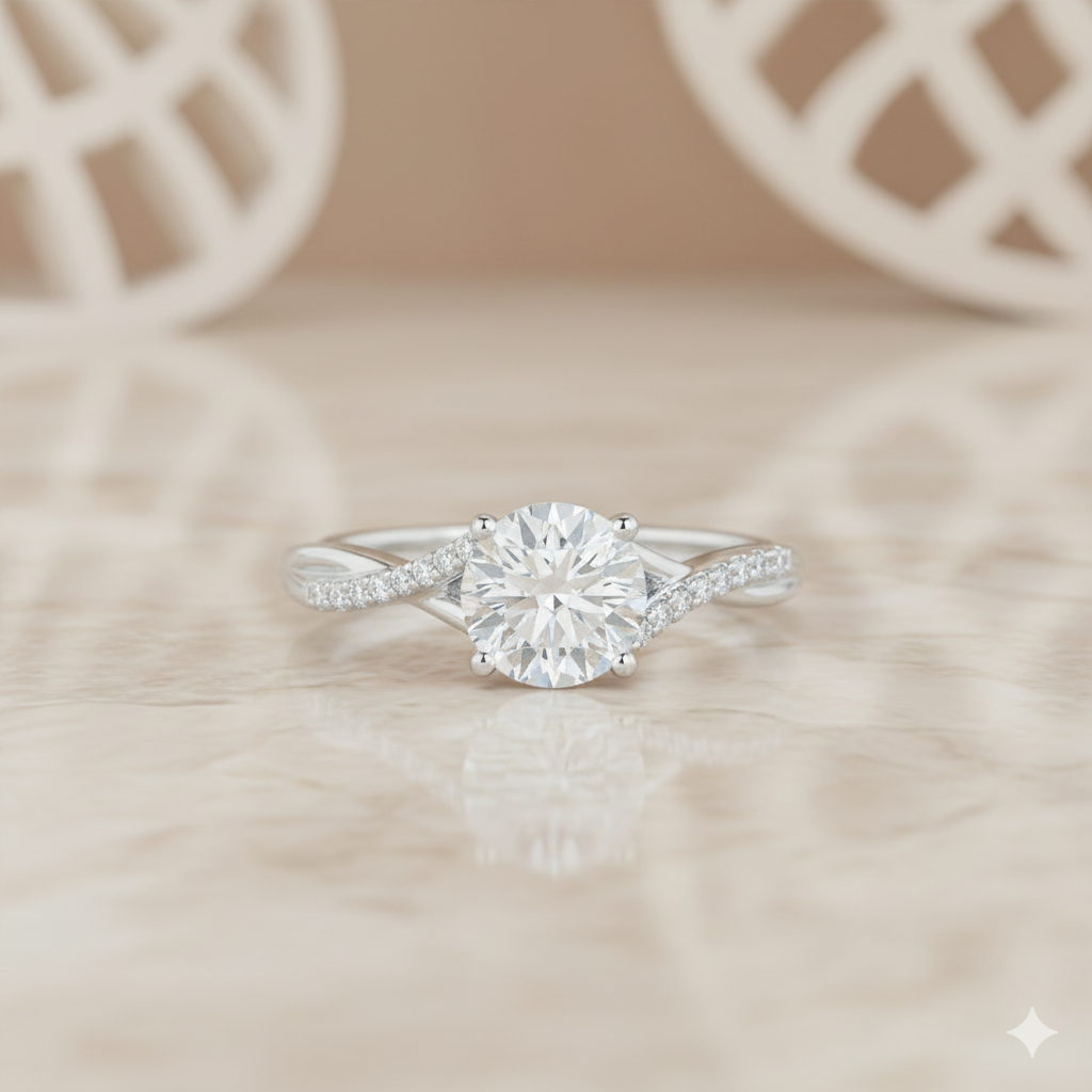 1.08ct Round Cut Moissanite Engagement Ring Twist Split Shank Ring