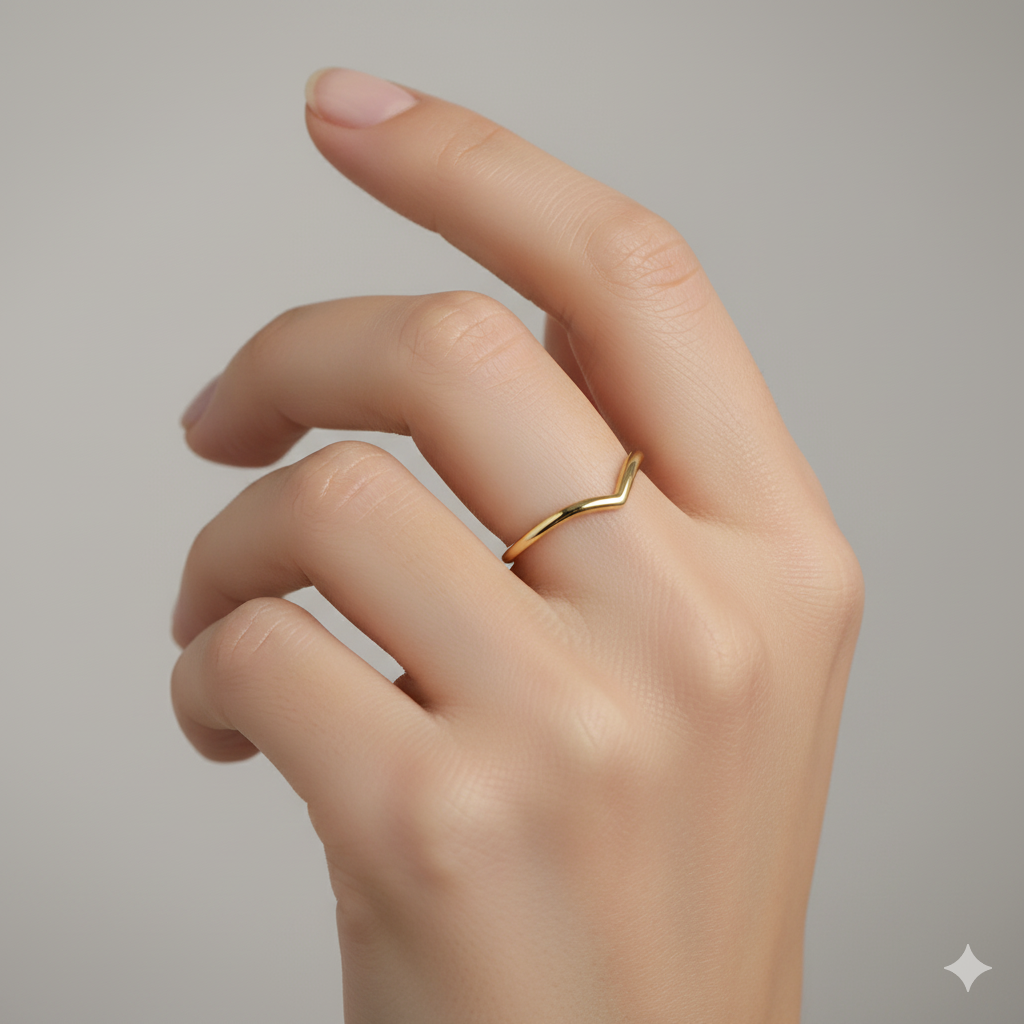 14K Yellow Gold V-Shaped Ring Minimalist Chevron Band • Stacking Ring for Women