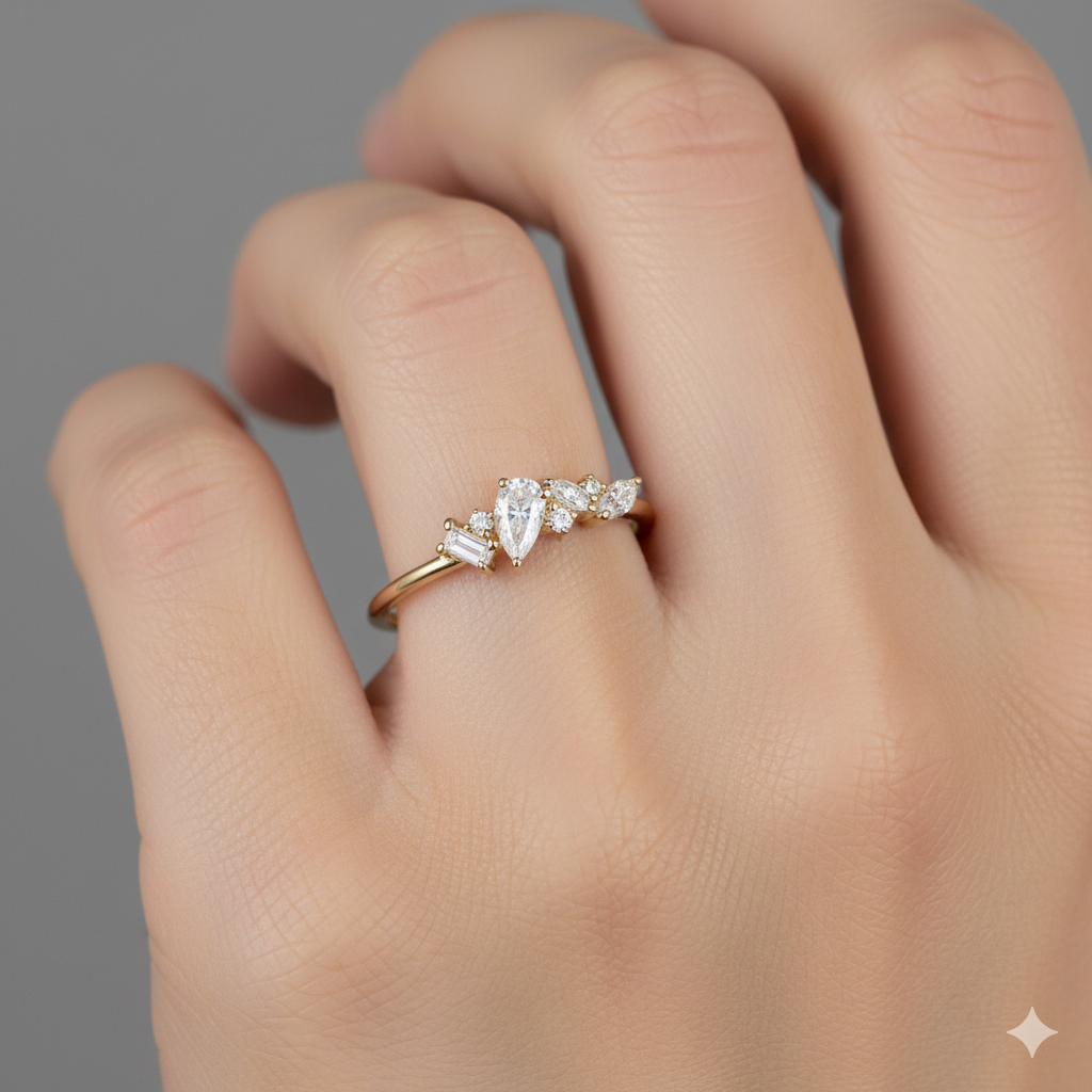 1.180CT Unique Pear Cut Moissanite Engagement Ring