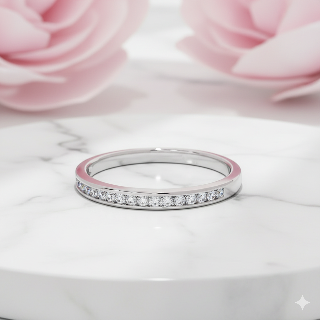 Moissanite Half Eternity Ring • 14K Gold Stacking Wedding Band