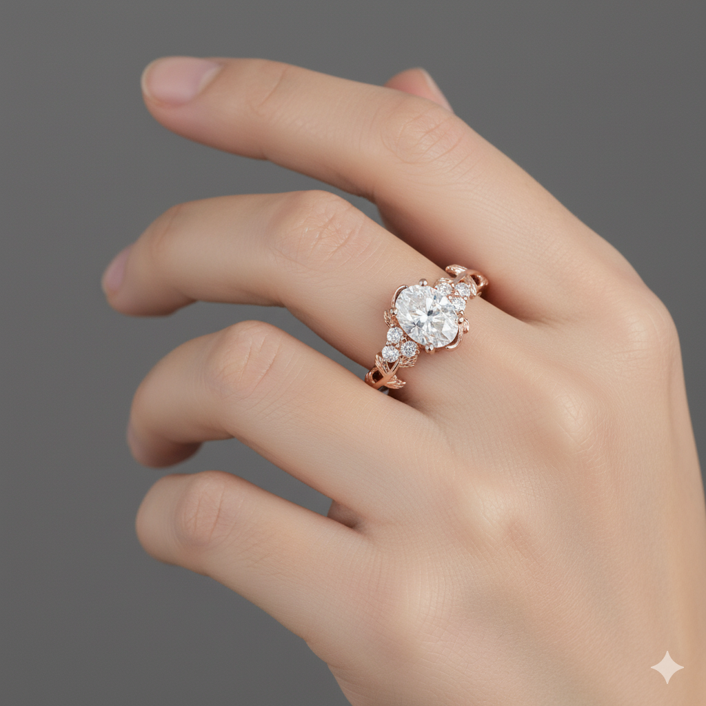 1.450ct Unique Oval Cut Moissanite Engagement Ring