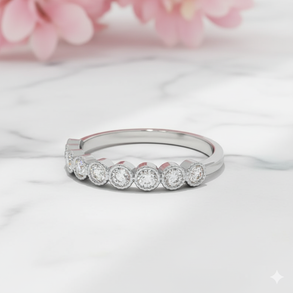 14K Solid Gold Moissanite Half Eternity Wedding Band Stackable Ring