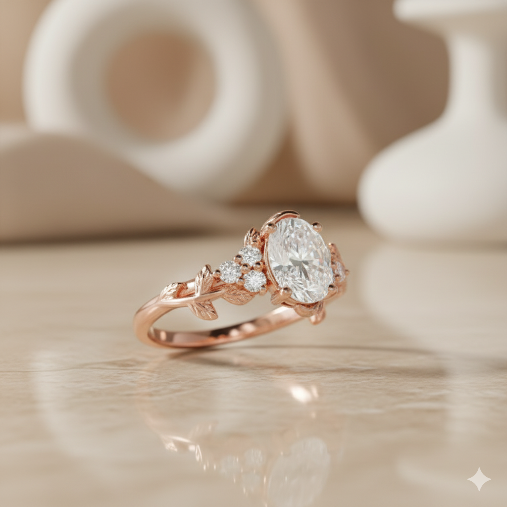 1.450ct Unique Oval Cut Moissanite Engagement Ring