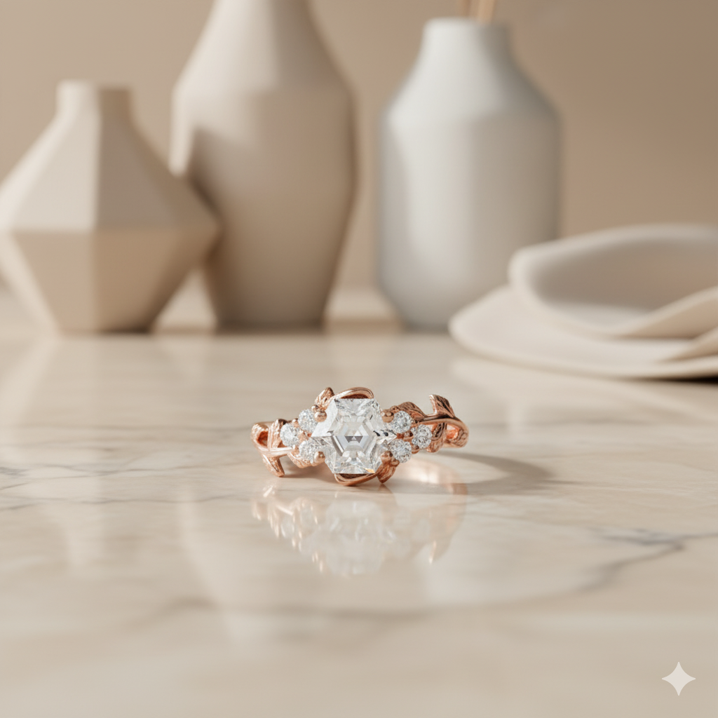 1.20 ct Hexagon Cut Moissanite Engagement Ring