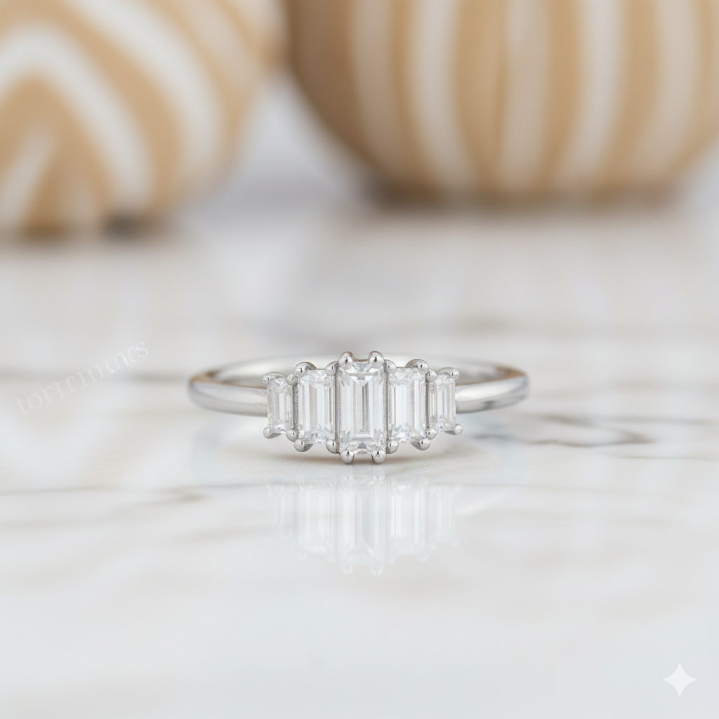 0.520ct Baguette Moissanite Engagement Ring