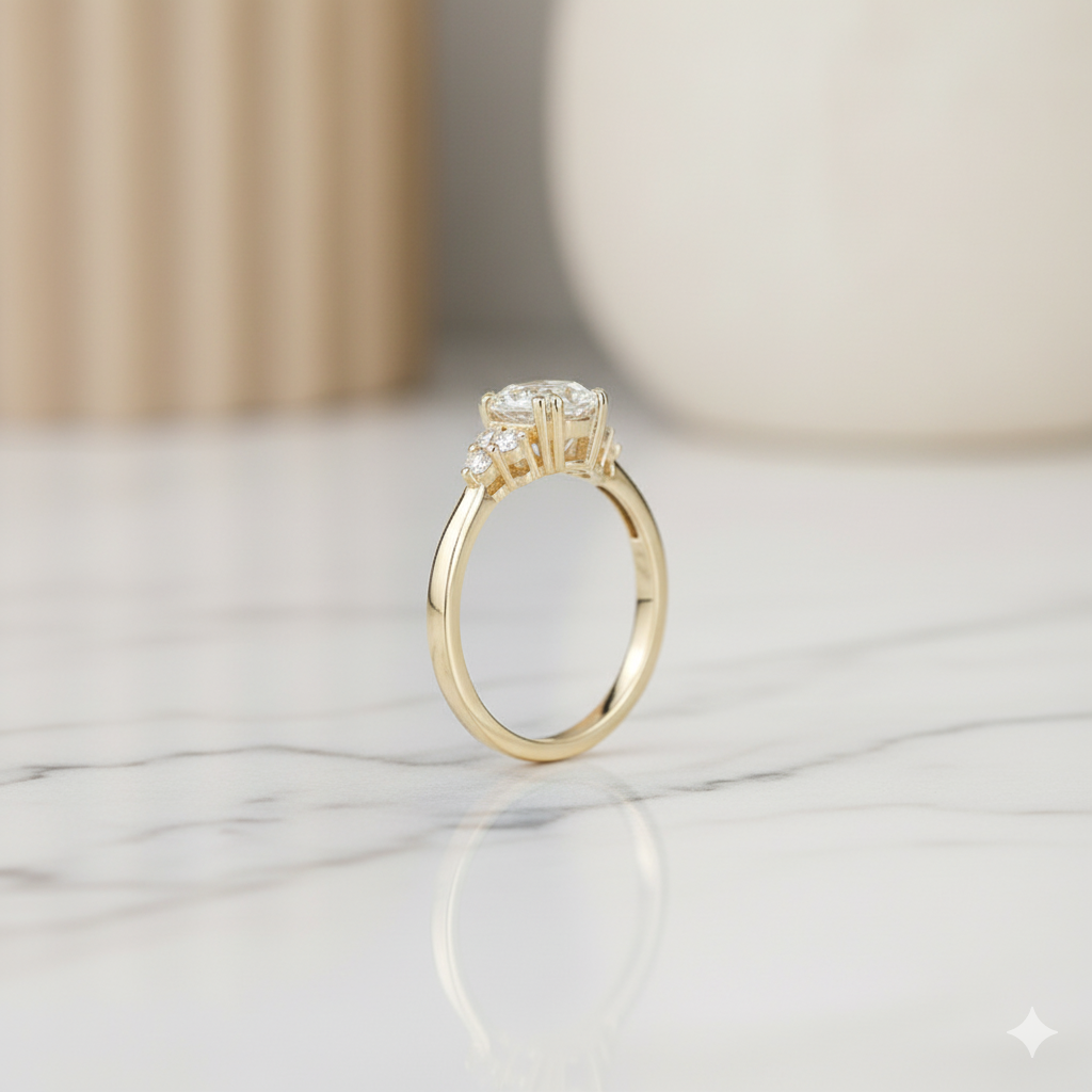 1.400ct Oval Moissanite Engagement Ring • Vintage Cluster Diamond Ring