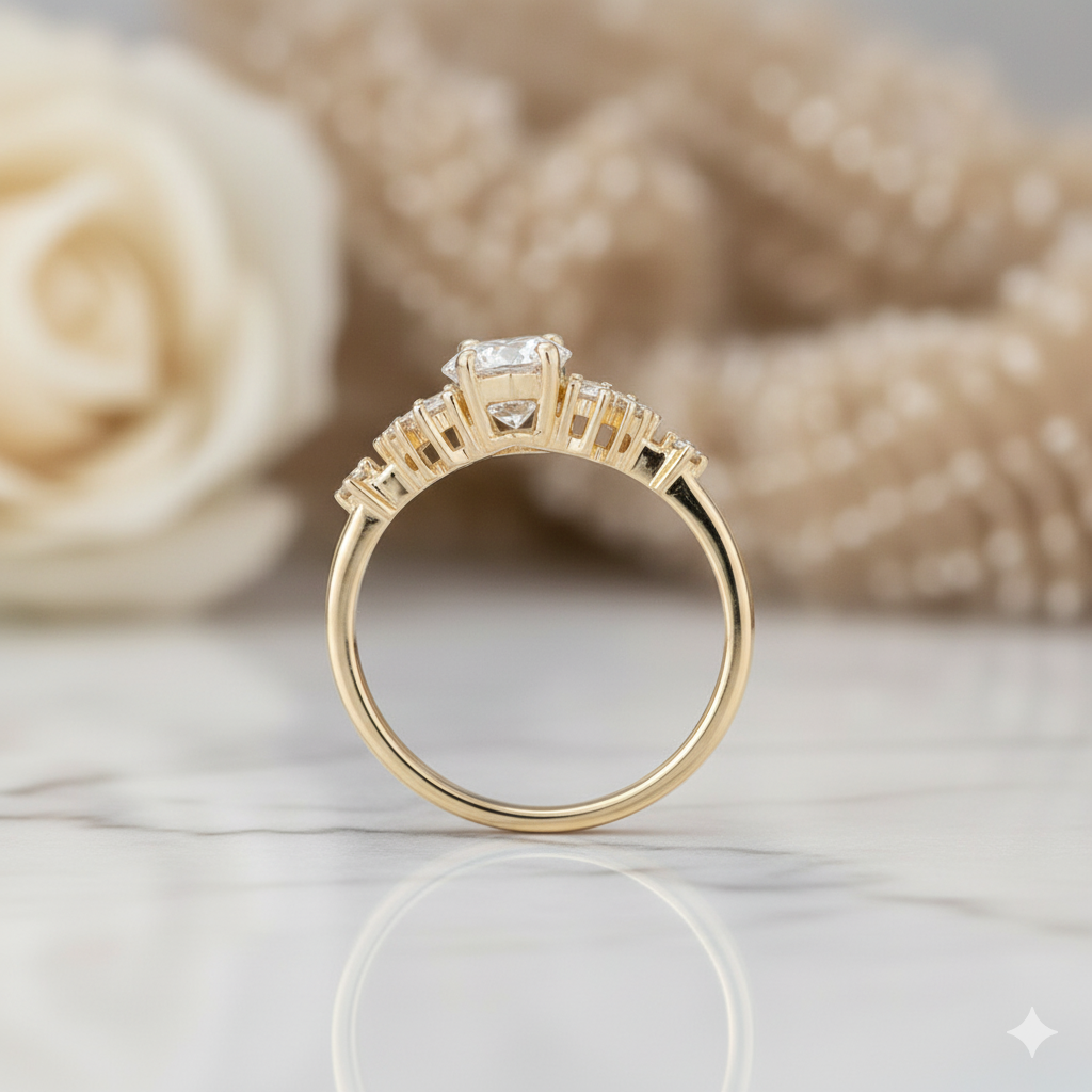 1.450ct Pear Shaped Moissanite Engagement Ring • Vintage Yellow Gold Cluster Ring