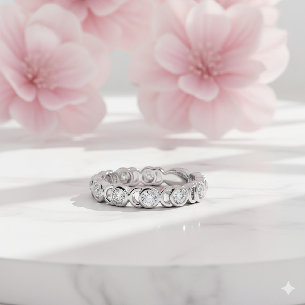 Moissanite Eternity Band • 14K 18K Solid Gold Bezel Set Wedding Ring