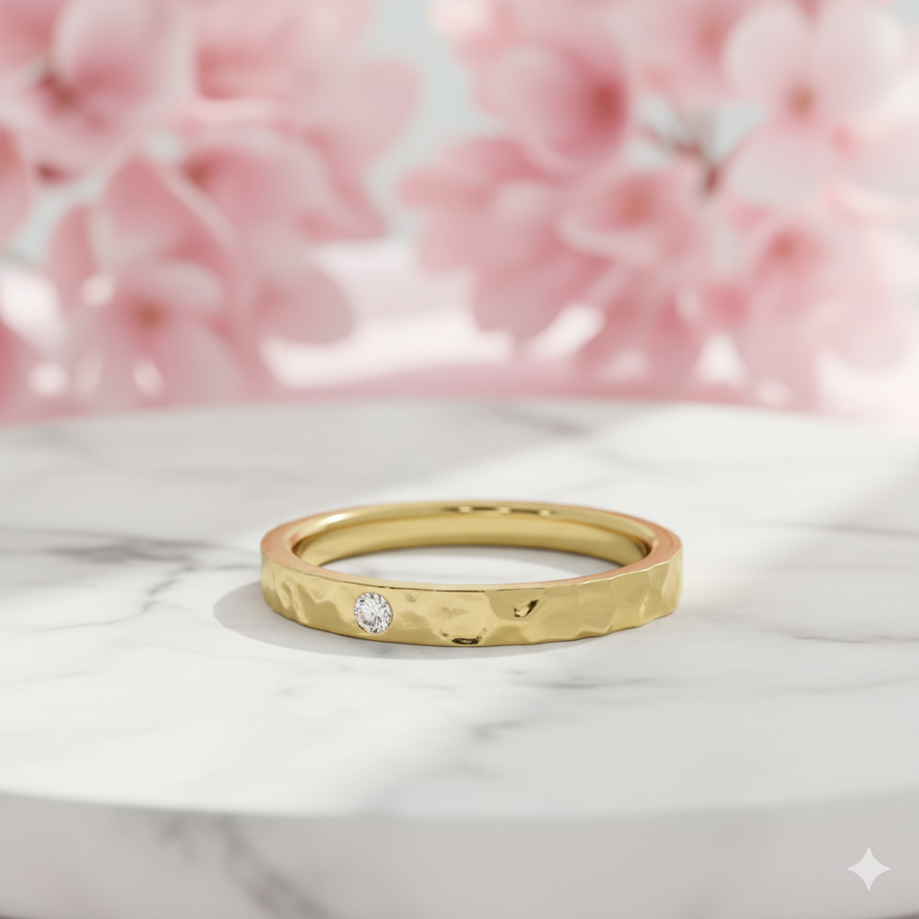 Wedding Band Women • Moissanite Ring • Minimalist Textured Gold Band