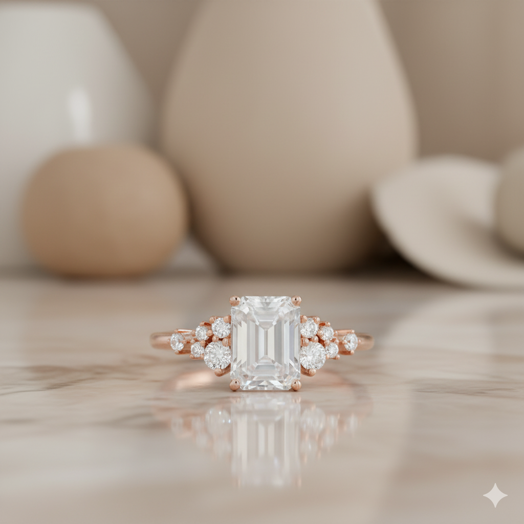 1.950CT Emerald Cut Moissanite Engagement Ring