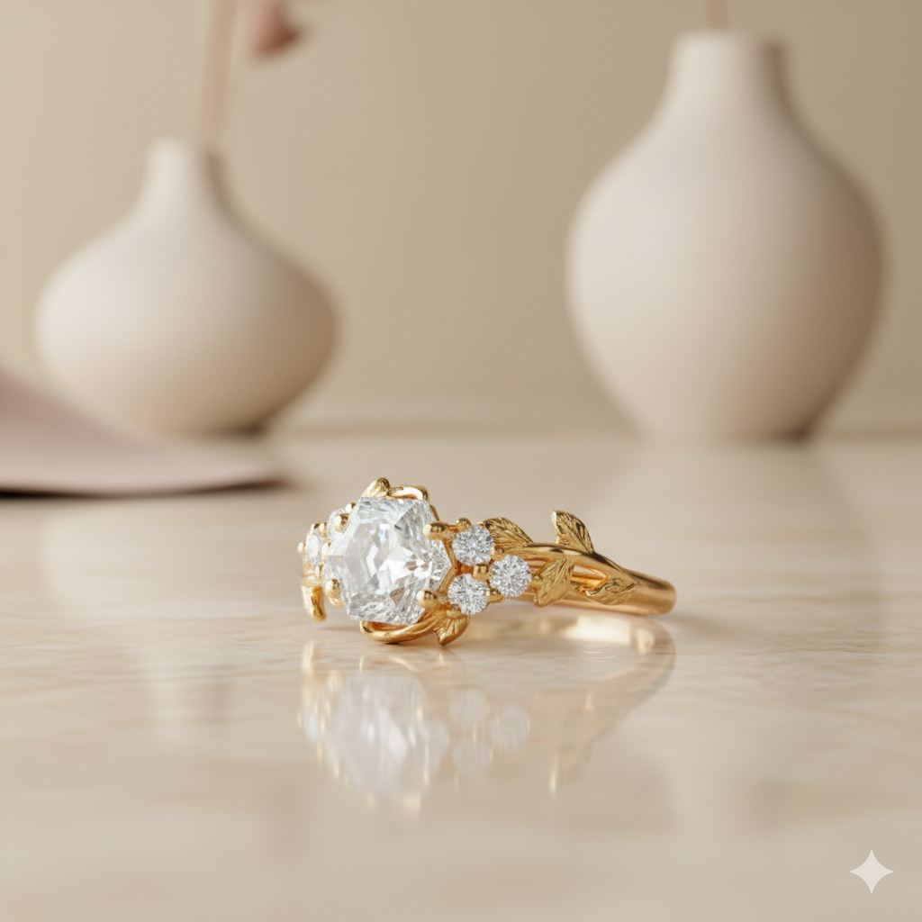 1.20 ct Hexagon Cut Moissanite Engagement Ring