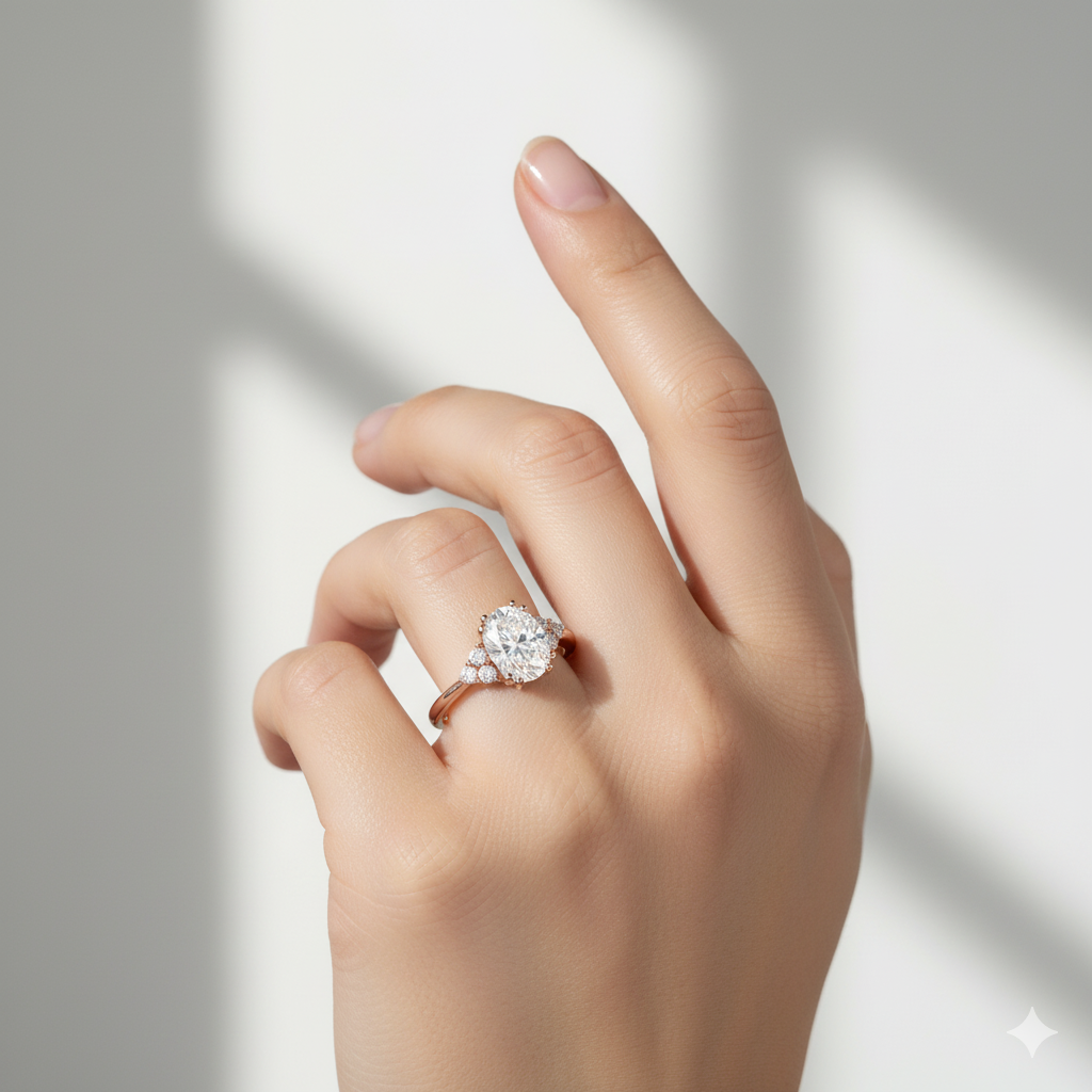 1.400ct Oval Cut Moissanite Cluster Engagement Ring