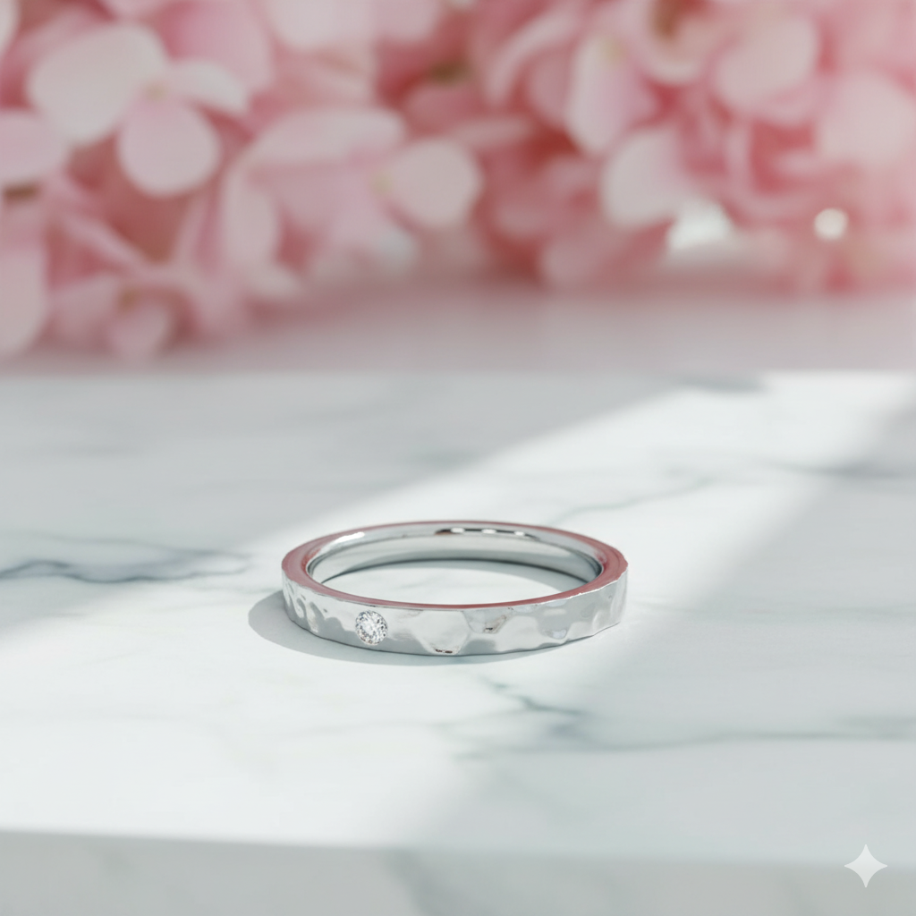 Wedding Band Women • Moissanite Ring • Minimalist Textured Gold Band