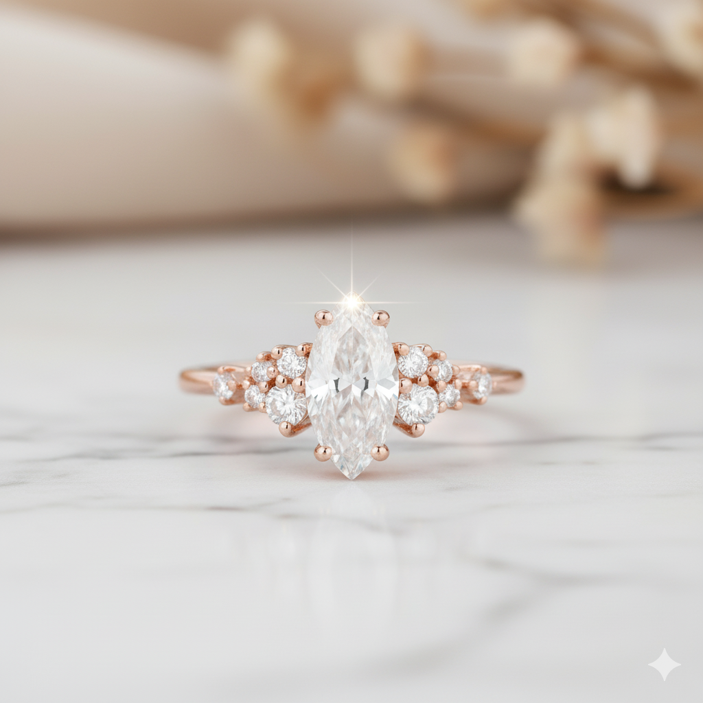 1.100CT Marquise Cut Moissanite Cluster Engagement Ring