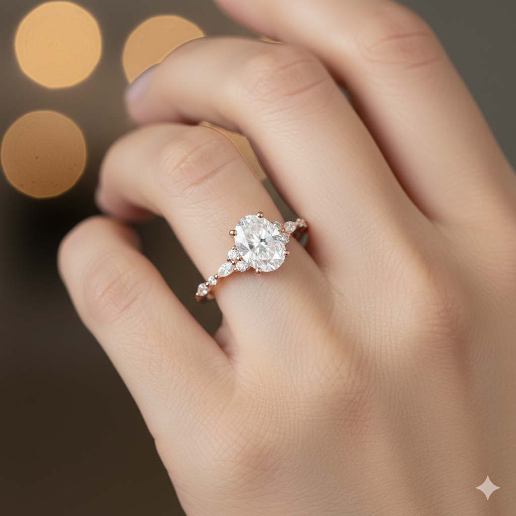 2.210CT Oval Moissanite Engagement Ring Vintage Marquise Diamond Accented Ring