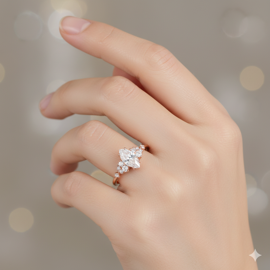 1.100CT Marquise Cut Moissanite Cluster Engagement Ring