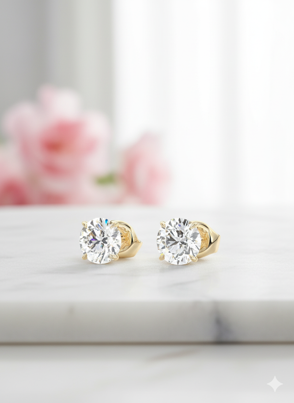 2.50 Carat Dainty Round cut Moissanite Stud Earrings , 14K Rose Gold Solitaire Earrings