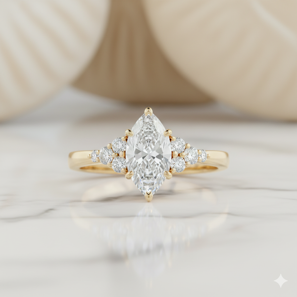 1.100CT Marquise Cut Moissanite Cluster Engagement Ring
