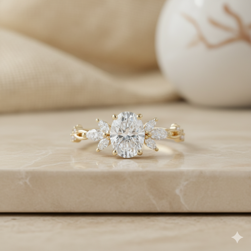 1.500CT Unique Oval Cut Moissanite Engagement Ring 14k Yellow Gold