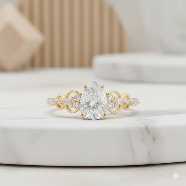 1.460CT Pear Shaped Moissanite Engagement Ring  Vintage Infinity Twist Diamond Ring