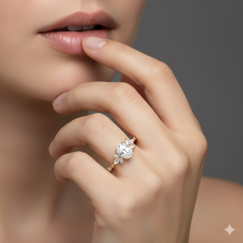 1.500CT Unique Oval Cut Moissanite Engagement Ring 14k Yellow Gold