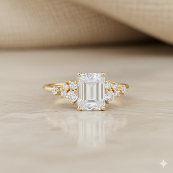 1.950CT Emerald Cut Moissanite Engagement Ring