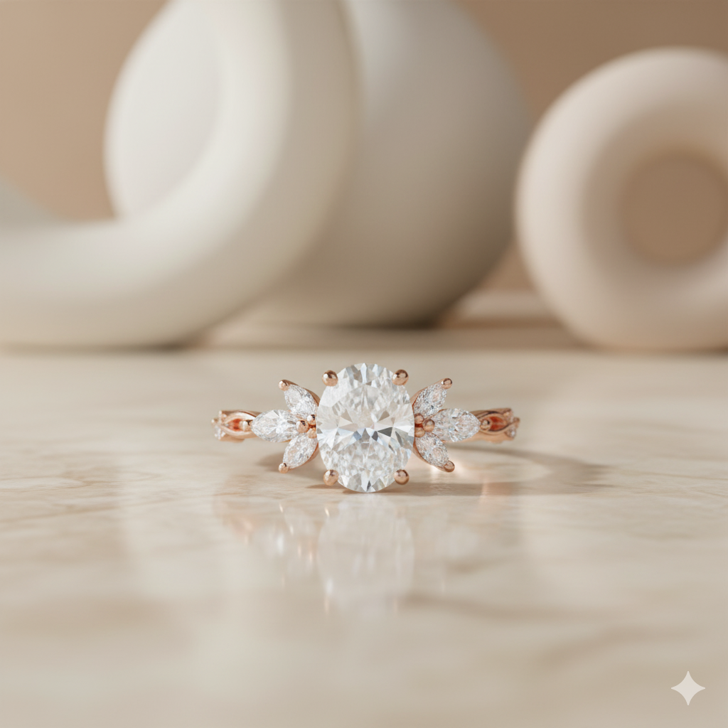 1.500CT Unique Oval Cut Moissanite Engagement Ring 14k Yellow Gold