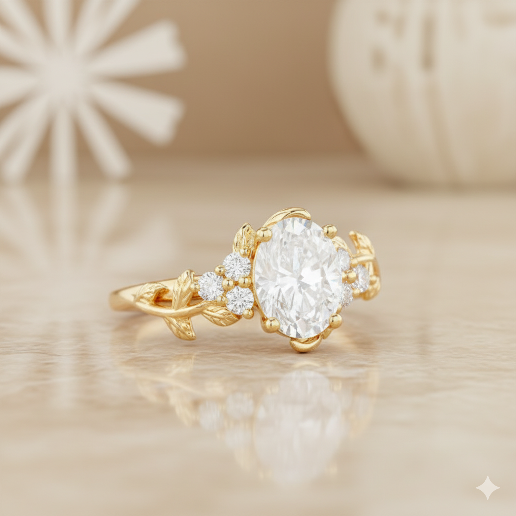 1.450ct Unique Oval Cut Moissanite Engagement Ring