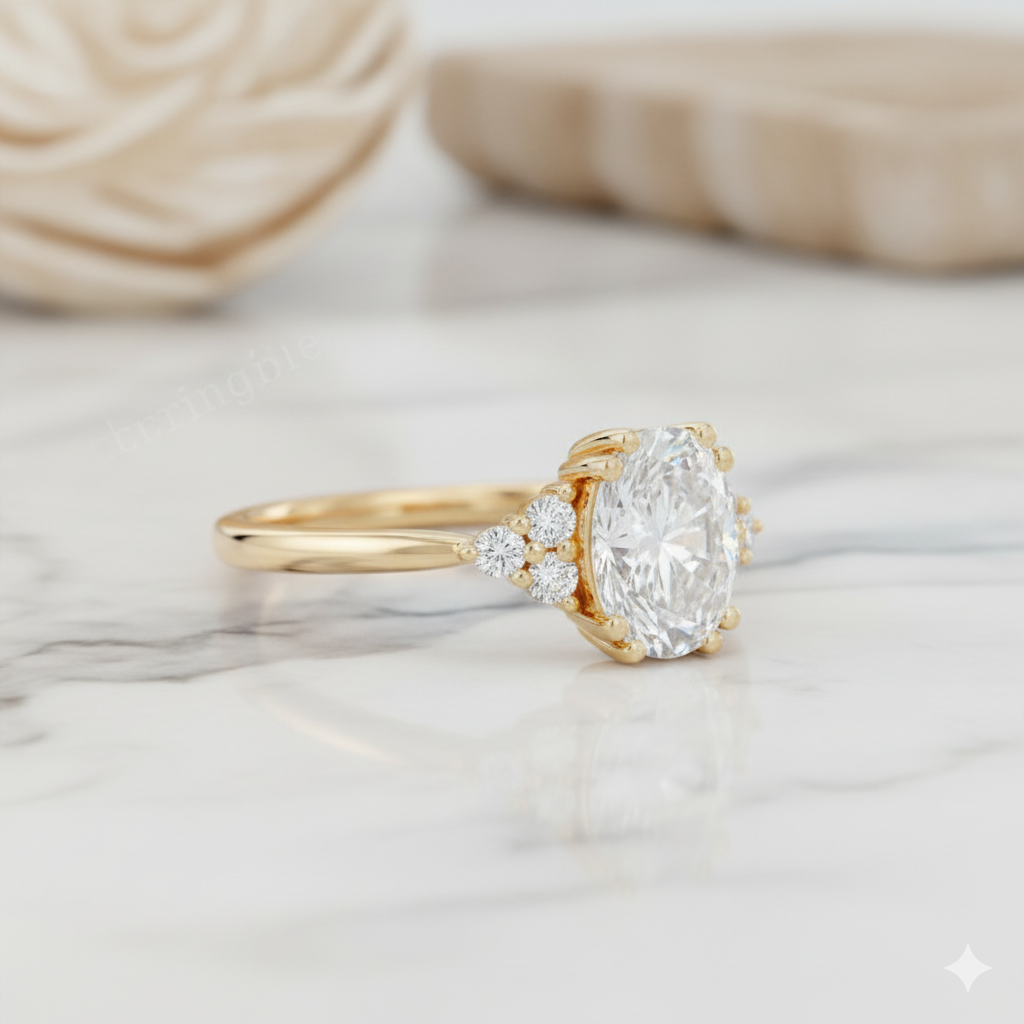 1.400ct Oval Cut Moissanite Cluster Engagement Ring