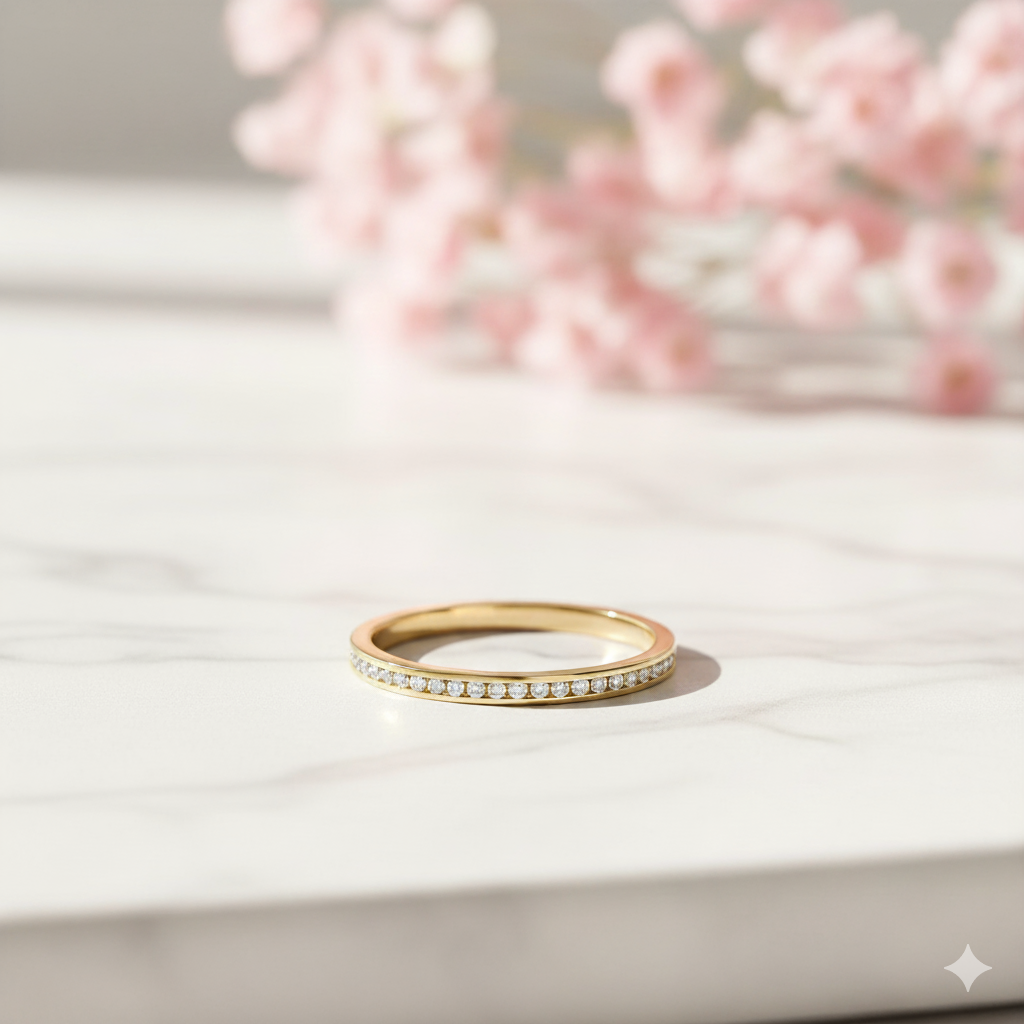 Moissanite Half Eternity Ring • 14K Gold Stacking Wedding Band
