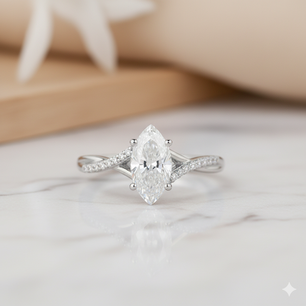 1.08ct Marquise Moissanite Engagement Ring • Rose Gold Split Shank Diamond Ring