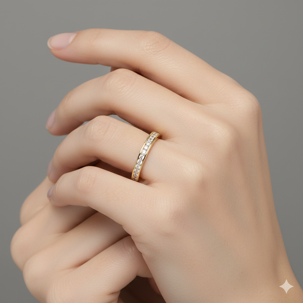 Moissanite Half Eternity Ring • 14K Gold Stacking Wedding Band