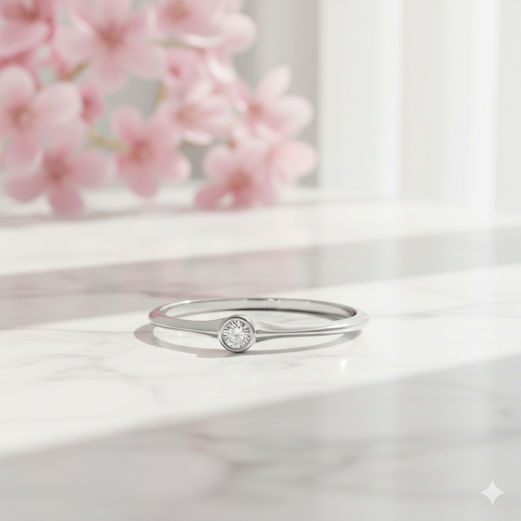 14K Gold Bezel Solitaire Ring • Dainty Moissanite Engagement Ring