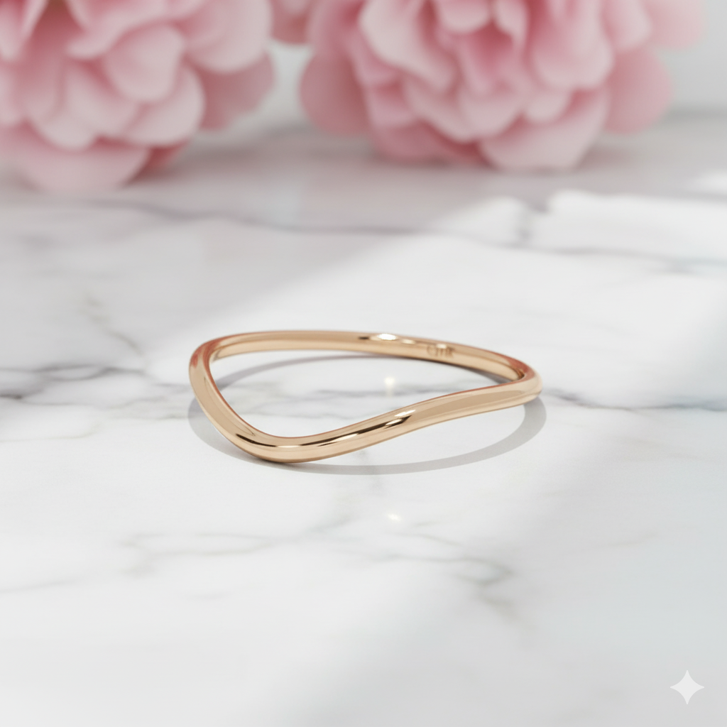 14K Yellow Gold V-Shaped Ring Minimalist Chevron Band • Stacking Ring for Women