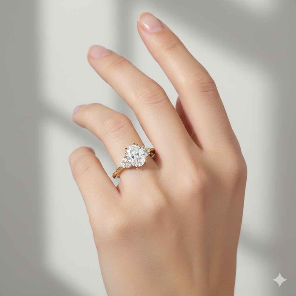 1.400ct Oval Moissanite Engagement Ring • Vintage Cluster Diamond Ring