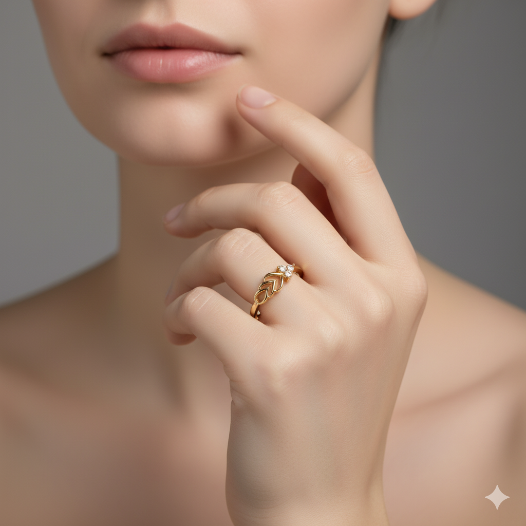 14K Solid Gold Leaf Moissanite Ring Floral-Inspired • Dainty Band