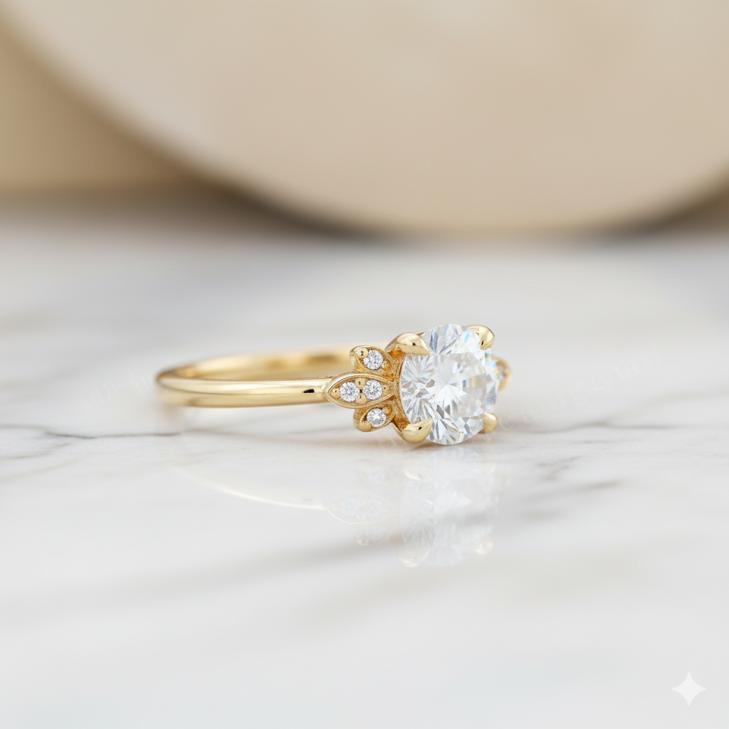 1.04ct Vintage Moissanite Engagement Ring • 14K Rose Gold Leaf Diamond Cluster