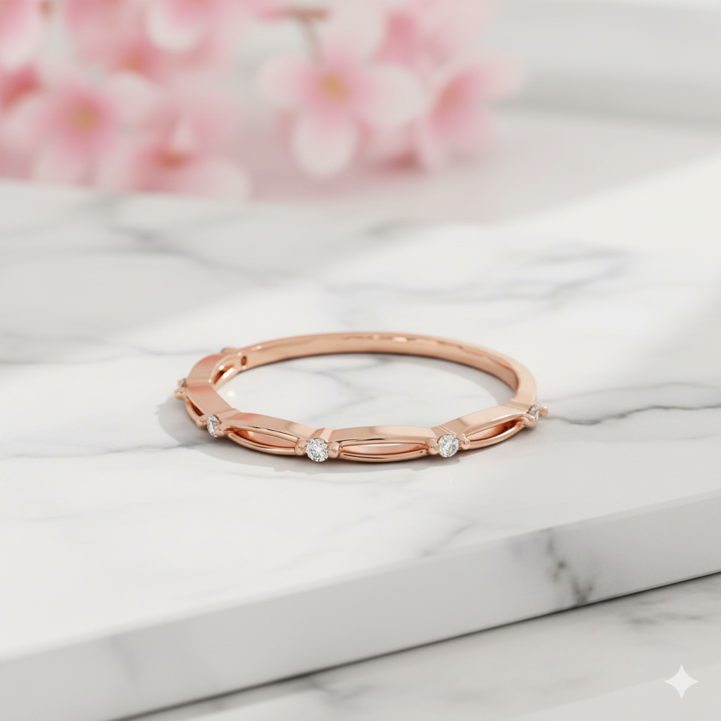 Dainty Moissanite Stacking Ring • 14K Solid Gold Minimalist Band