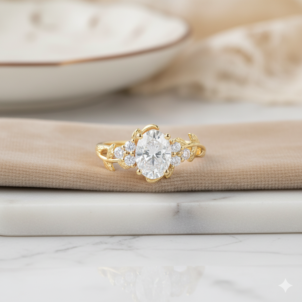 1.450ct Unique Oval Cut Moissanite Engagement Ring