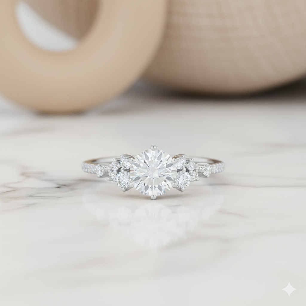 1.300CT Unique Round Cut Moissanite Engagement Ring 14k Yellow Gold
