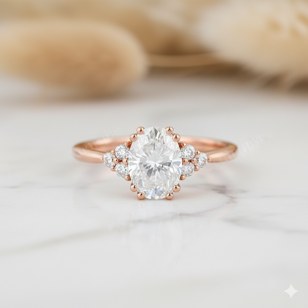 1.400ct Oval Cut Moissanite Cluster Engagement Ring