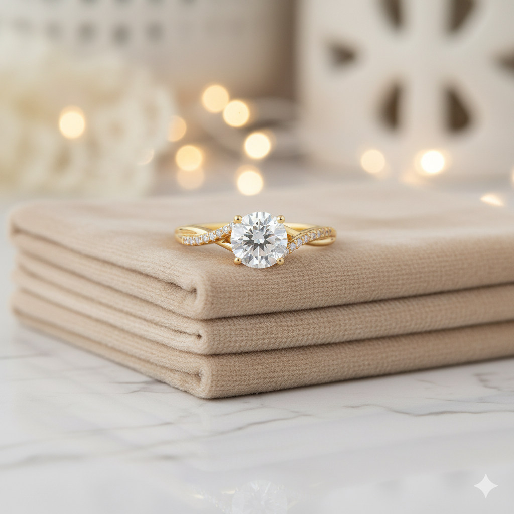 1.08ct Round Cut Moissanite Engagement Ring Twist Split Shank Ring