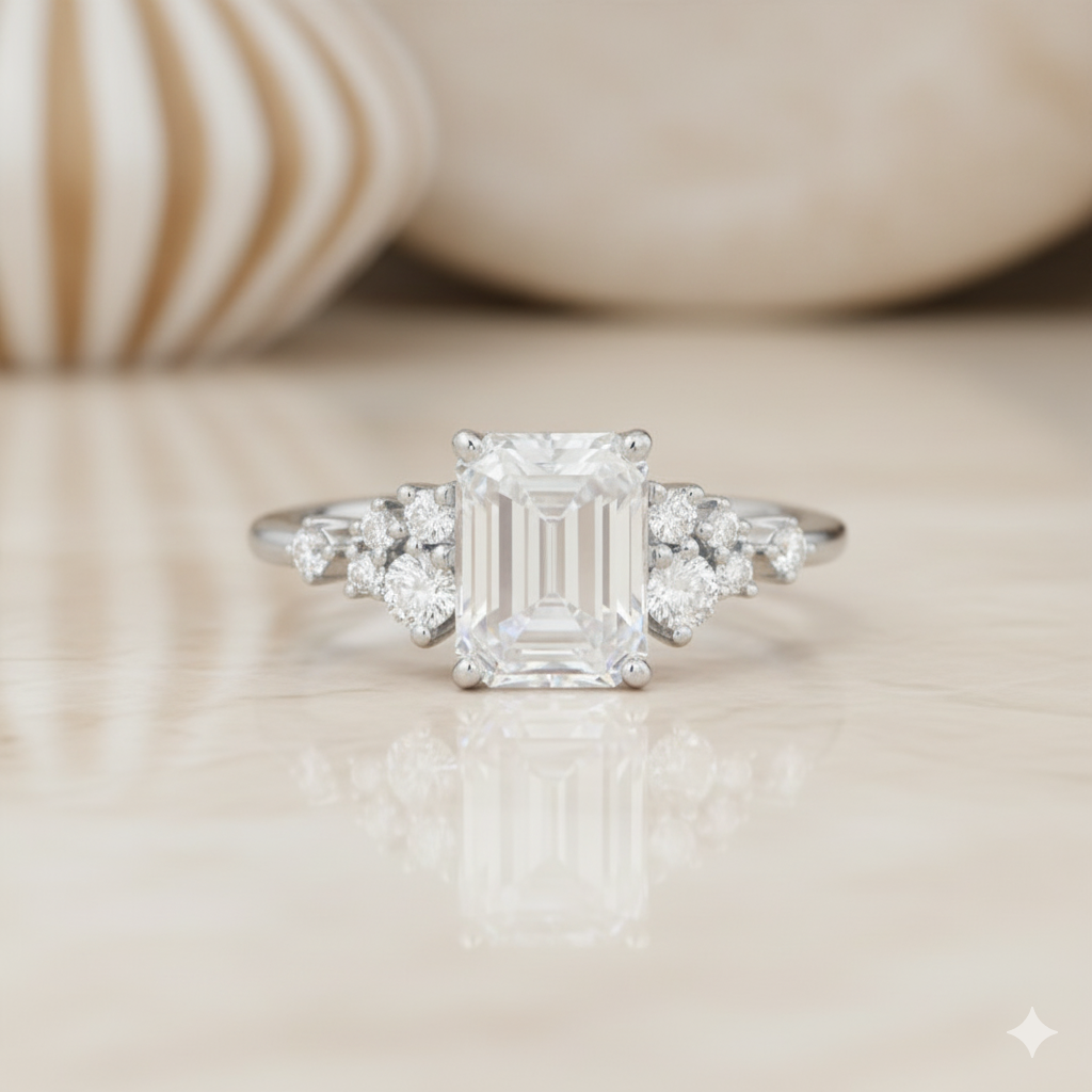 1.950CT Emerald Cut Moissanite Engagement Ring