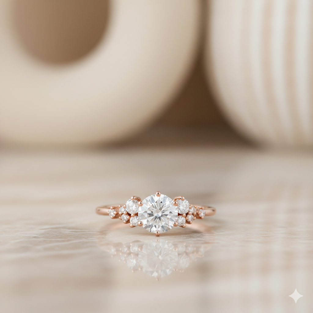 1.20 ct Round Moissanite Cluster Engagement Ring 14K Yellow Gold