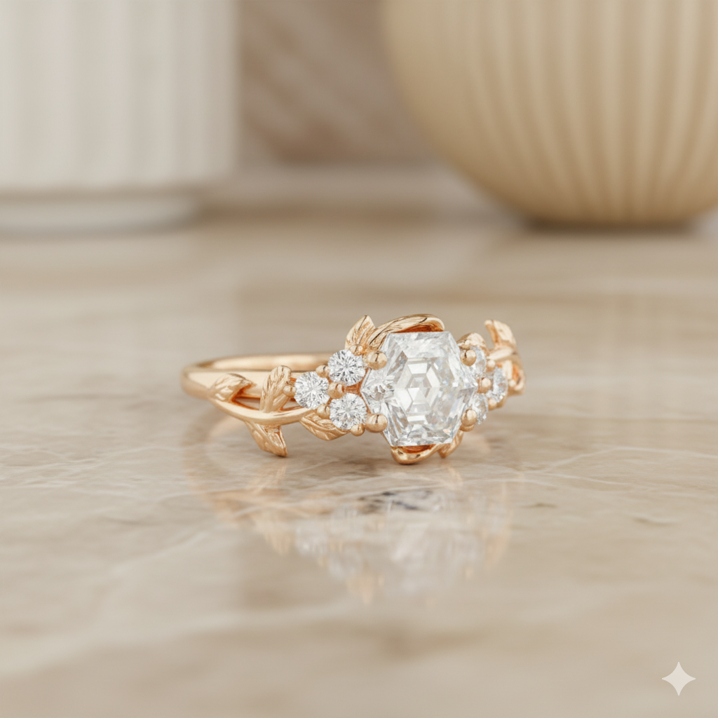 1.20 ct Hexagon Cut Moissanite Engagement Ring